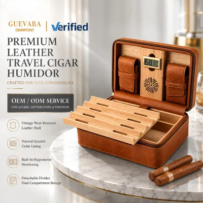 Travel Cigar Humidor Double Layer Cedar Leather Cigar Humidor With Digital Hygrometer Travel Cigar Case Wholesale OEM