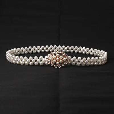 Pearl Waist Chain Korean Version Rhinestone Pearl Decorative Belt Fashion Sweet Skirt Elastic Belt