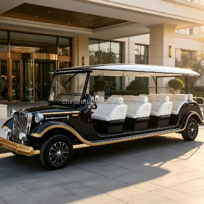 RenQi 14 Seater Extended Retro zero Emission Convertible Electric Tour Bus with 100km Range Steel Frame for Park Group Reception