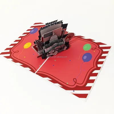 Hot Selling American Style Gift Card 3D pop up Folding Happy 250 Anniversary Greeting Card with Envelope on Stock