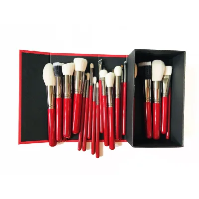 25pcs Red Wood Handle Goat Synthetic Hair Makeup Brush Set Professional Make Artist Brushes Gift Box Guangdong Made Model AA668