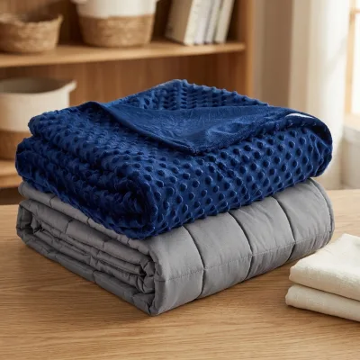 Navy Grey Cool and Soft 100% Cotton Fabric Filled Glass Bead Weighted Blanket Thick and Comfortable Blanket