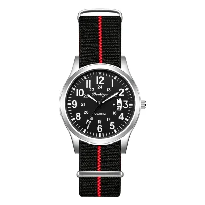 Boshiya Unisex Men's Fashion Sports Quartz Watch Elastane Nylon Watch Band 30M Waterproof Easy-to-Read for Gift