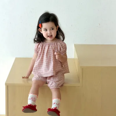 Girls Cotton Plaid Softened Short-sleeve Set Summer Thin-style Baby Clothes 2026 New Korean-style Children Wear Kids