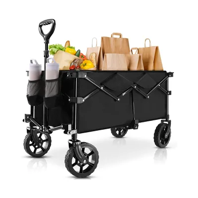 Collapsible Folding Sturdy Frame Construction Shopping Sports Heavy Duty Foldable Two Drink Holders Camping Wagon Cart