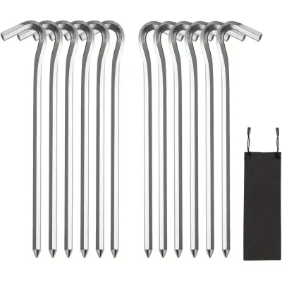 Aluminum Alloy Tent Pegs with Hooks, 7.09-Inch Hexagonal Rod Stakes, Suitable for Camping Tents, Guy Line Tents, Garden Stakes