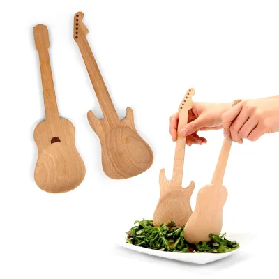 Guitar Wooden Spoons Set Guitar Style Rocking Wooden Novelty Spoons Long Handle Serving Utensils Set