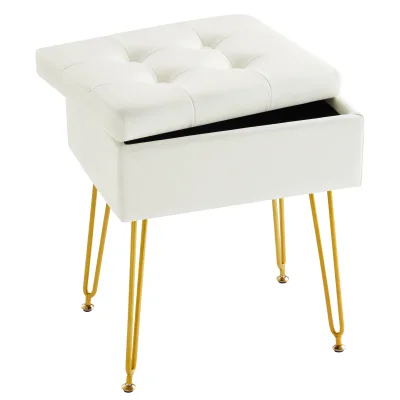 Cute Faux Leather Vanity Stool with Storage, Soft Comfortable Vanity Chair for Bedroom, Ottoman Stool Chair for Vanity Desk