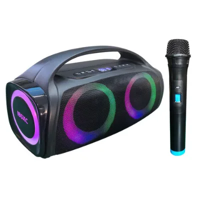 Portable Bluetooth Speaker with Microphone, Colorful LED Karaoke Machine for Adults and Kids, PA System with Wireless Microphones