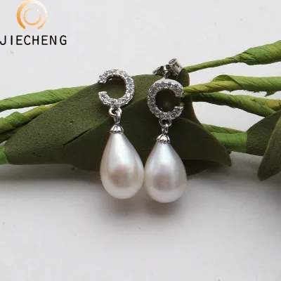 Fashion Designs 10mm Pearl Earring Zircon Freshwater Pearl Dangle Drop Stud Earrings for Women