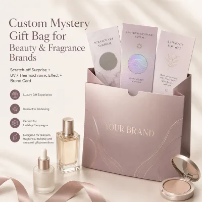 Custom Luxury Beauty Mystery Gift Bag with Scratch Off UV Thermochromic Cards OEM Promotional Packaging for Holiday Campaigns