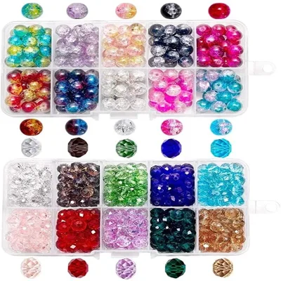 Hot 600pcs 8mm Glass Beads Crackle Lampwork Beads Faceted Crystal Glass Beads for Jewelry Making Kit Bracelets