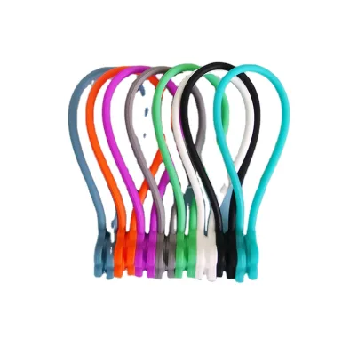 Customized Silicone Reusable Colorful Magnetic Cable Rubber Zip Ties Clip for Electronics Magnetic Cable Organizer Cable Ties