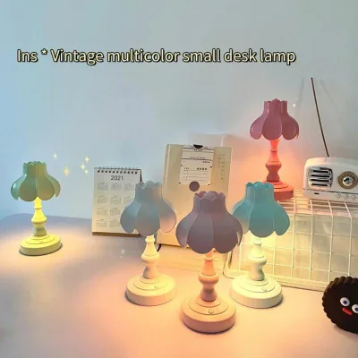 Retro Lotus Leaf Lampshade Desktop Mini USB Charging Table Lamp Eye Protection Night Light