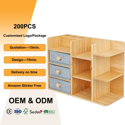 Large Capacity Bamboo Makeup Organizer Eco-friendly Cosmetic Storage Box with Drawers Multi-function Skincare Vanity Organizer