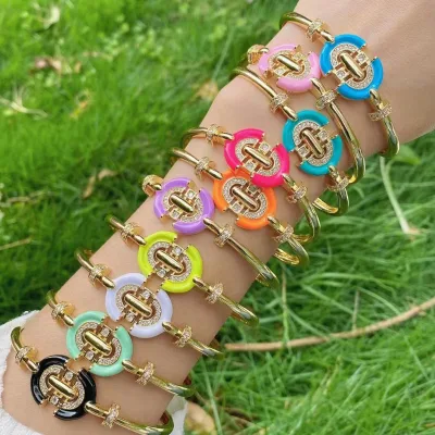Thin gold bracelets Fashion enamel charms Zircon pave women bangle women