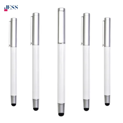 High Quality Custom Logo White Metal Stylus Pens 2 in 1 Touch Screen Ballpoint Pens for Business Gifts & Mobile Use