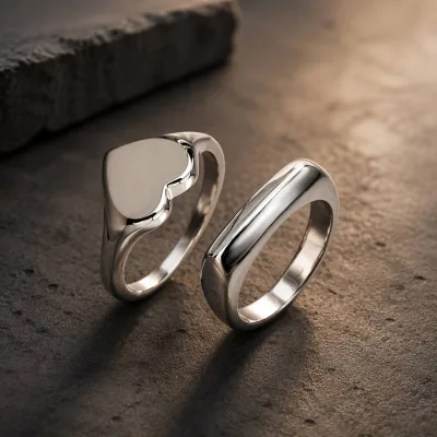 Stainless Steel Couple Jewelry Love Heart Ring Dome Signet Band Ring Hypoallergenic Wholesale Custom Logo
