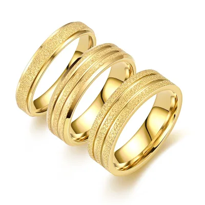 Gold Plated Stainless Steel Non-Fading Fashion Rings Frosted Titanium Steel for Men Women Matte Width for Wedding Engagement