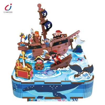 Chengji Diy Wooden Music Box Kit Cartoon Pirate Theme Manual Assembly Educational Puzzle Toys Wooden Montessori Oem