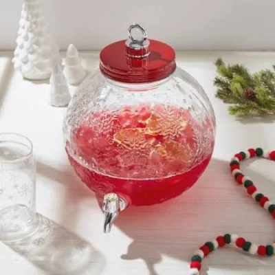 1.5 Gallons Glass Christmas Drink Dispenser with Steel Stand Snowflake Beverage Dispenser Funny Snowflake Flask for Christmas
