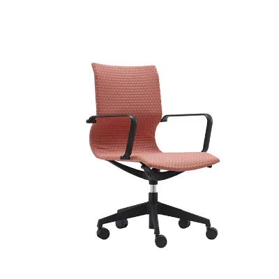 Dusty Pink Triangle Jacquard Mesh Mid Back Office Chair Black Plastic Armrest & Five Star Base Rolling Task Chair