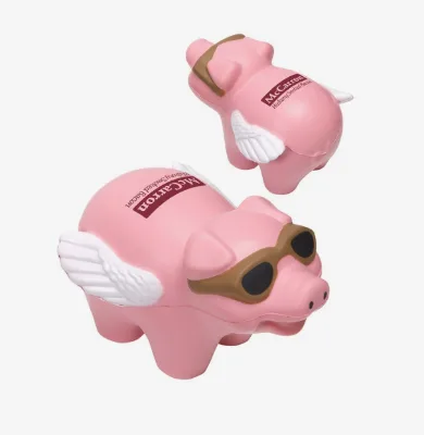 Custom Logo Printed Flying Pig Shaped Squeeze Foam Stress Relief Balls Promotional Giveaway Novelty Corporate Gift