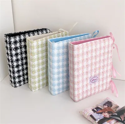 Fabric Ring Binder Photo Album with Checkerboard Cover Design 3 Inch Polaroid Storage Fan Collection Four-Grid Card Album