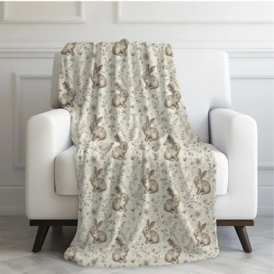 Easter Throw Spring Bedding Neutral Rabbit & Floral Pattern Cozy Spring Blanket Easter Bunny Home Throw Blanket