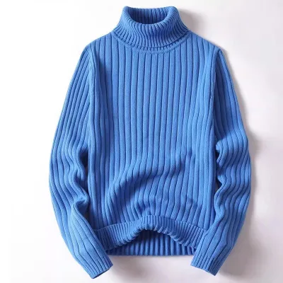 Men Turtleneck Vertical Rib Knit Sweater Solid Slim Fit Long Sleeve Thermal Base Layer Casual Inner Pullover