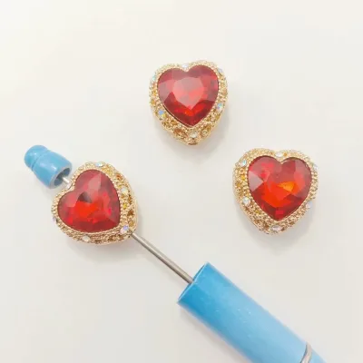 Pen Beads,Crystal Handmade Pen Beads Luxury Heart Rhinestone for DIY Beadable Pens Beads