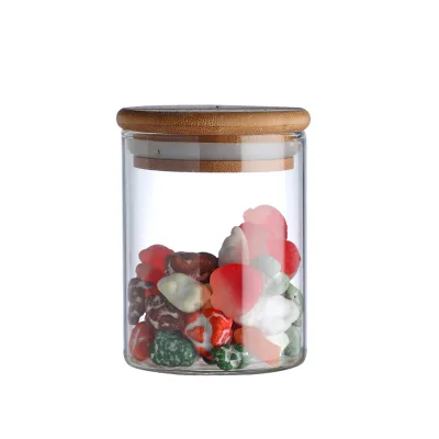 65mm Diameter 10-Piece Set Small-Capacity High-Borosilicate Glass Storage Jars Circle Wooden Lids Moisture-Proof Microwave Safe