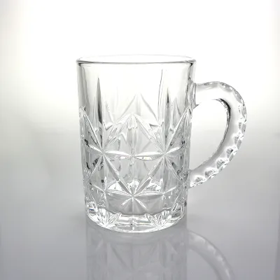 Custom 420ml Clear Embossed Glass Mug with Handle High-Quality Food-Grade Glass for Coffee Beer Water Home Parties Gift Branding