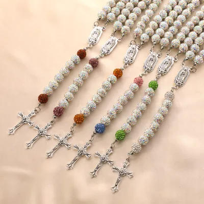 Religious Catholic Acrylic Beaded Rosaries Christian Rosary Beads Custom Cross Necklace Custom Rosary Necklace