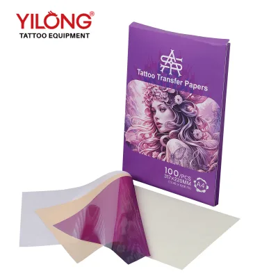 Yilong 100 Sheets/Box Pink Thermal Paper Temporary Tattoo Stencil Square Pattern High Quality Model for Tattoos