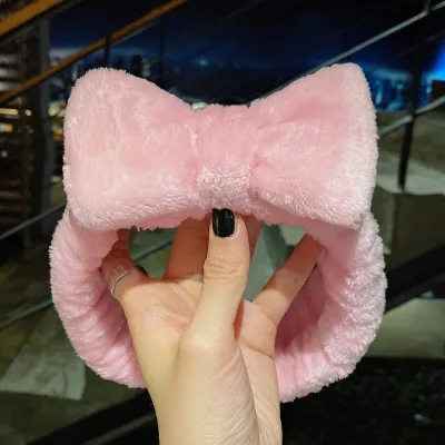 Bowknot Spa Headband Soft Coral Fleece Facial Hair Wrap Makeup Fluffy Hair Bands for Women Girls Washing Face Skin Care Headband