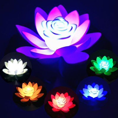 LED Lotus Lamp Blessing Wishing Lamp Water Landscape Lighting Decorative Light Including Battery