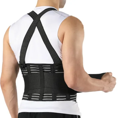 Adjustable Polyester Durable Lightweight Back Brace with Suspenders for Household Use Back Support with Double Shoulder Belts