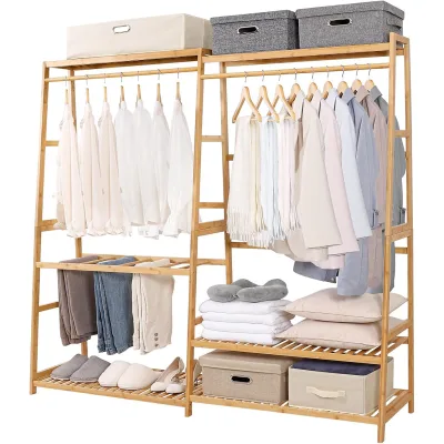 Freestanding Bamboo Clothes Rack, Garment Holder for Hanging Coat, Clothing Closet Organizer | Homex_BSCI Factory
