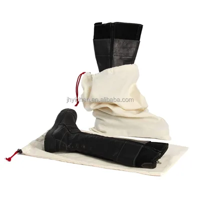 Custom Logo Cotton Canvas Shoes Drawstring Bags Reusable Cotton Long Boots Clothes Storage Bag