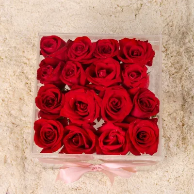 Waterproof Display 16 Holes Rose Acrylic Gift Box Flower Packaging Box with Cover