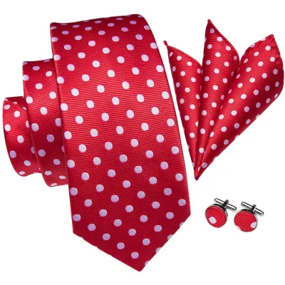 Classic Wedding Design Silk Tie Red White Polka Dot Tie Gift Set for Men