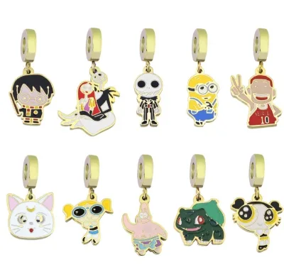 Fine Jewelry Pendants & Charms Shining Zircon Charm Heart Rainbow Key Gold Plated Stainless Steel Charms