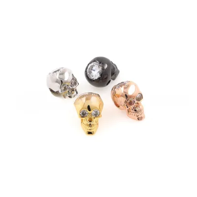 Wholesale Brass Material Rhinestones Skull Bracelet Charm Spacer Beads for DIY Jewelry Making