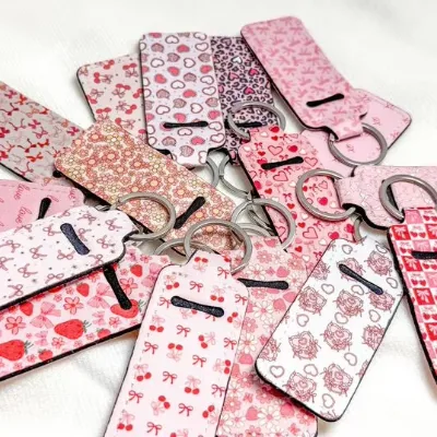 Wholesale Checkered Chapstick Holder Keychain Cherry Bow Lip Balm Keychain Purse Accessory
