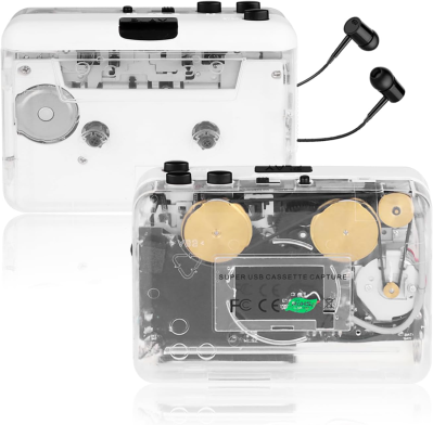 Portable White Retro Auto Reverse USB Audio Cassette Player Tape to MP3 Converter Stereo Recording Function with Copper Flywheel