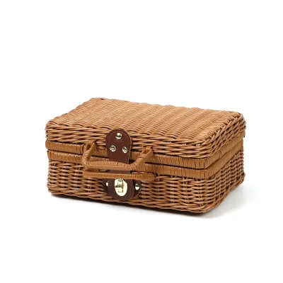 Hot Sale Eco-Friendly PP Plastic Rattan Storage Boxes Hand Woven Cotton Camping Outdoor Picnic Basket Vintage Style