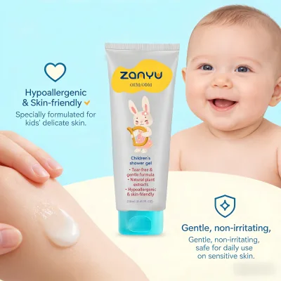 Private Label Children's Shower Gel 250ml 3-6 Years Herbal Gentle Moisturizing Soothing Eczema-Friendly Formula and Scents