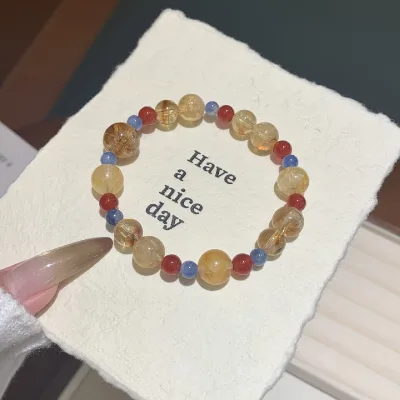 Natural blue crystal stone yellow agate multi-gemstone crystal bracelet, fashionable and versatile women's jewelry accessory