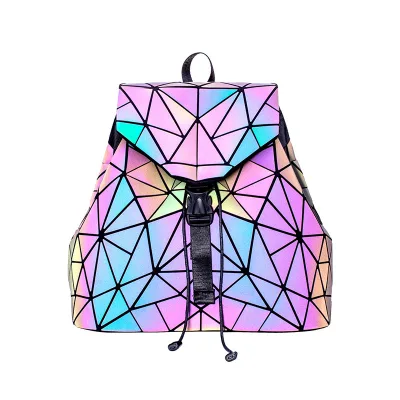 New Color Changing Geometric Diamond Backpack Women Fashion Student Ladies Shoulder Bag Weekend Travel Holographic School Bag